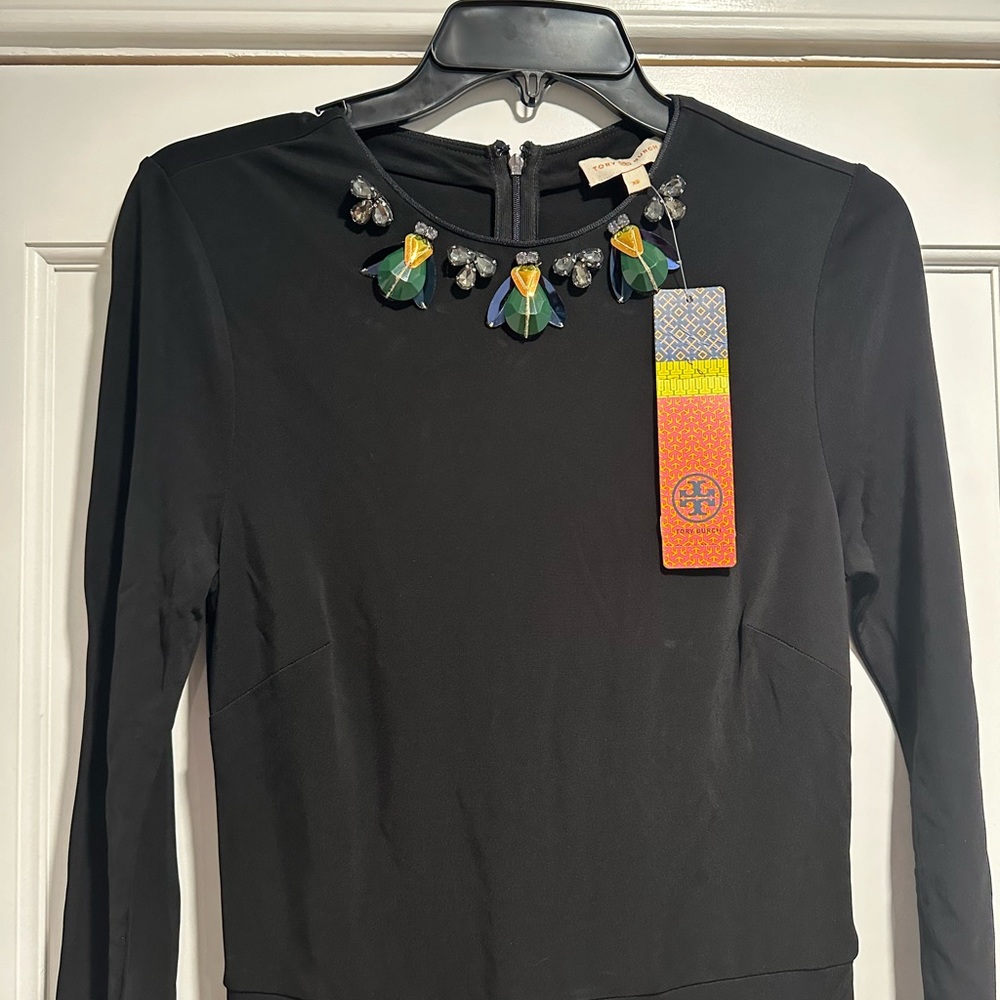Tory Burch Dress Deena Beetle Embellished Jeweled Sheath Knee, size XS